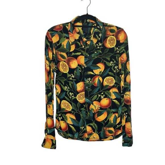 H&M black orange print long sleeves button casual shirt size small - Picture 1 of 8